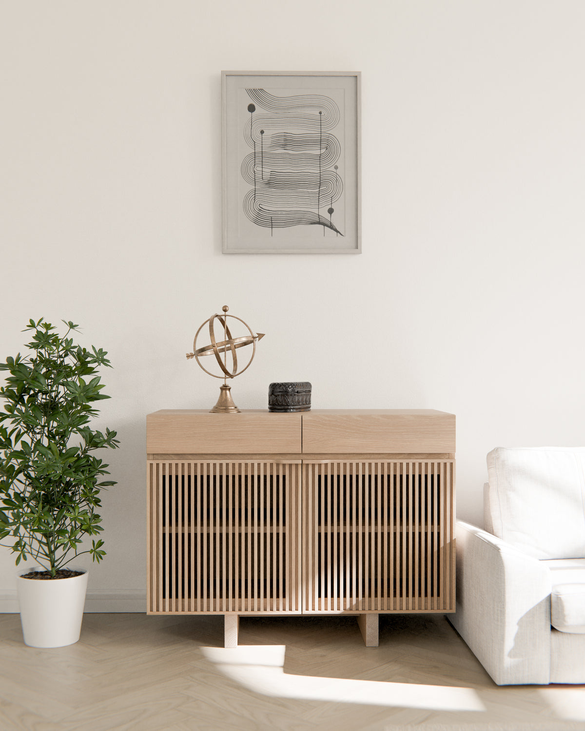 Japandi Sideboard Eiche Gekalkt
