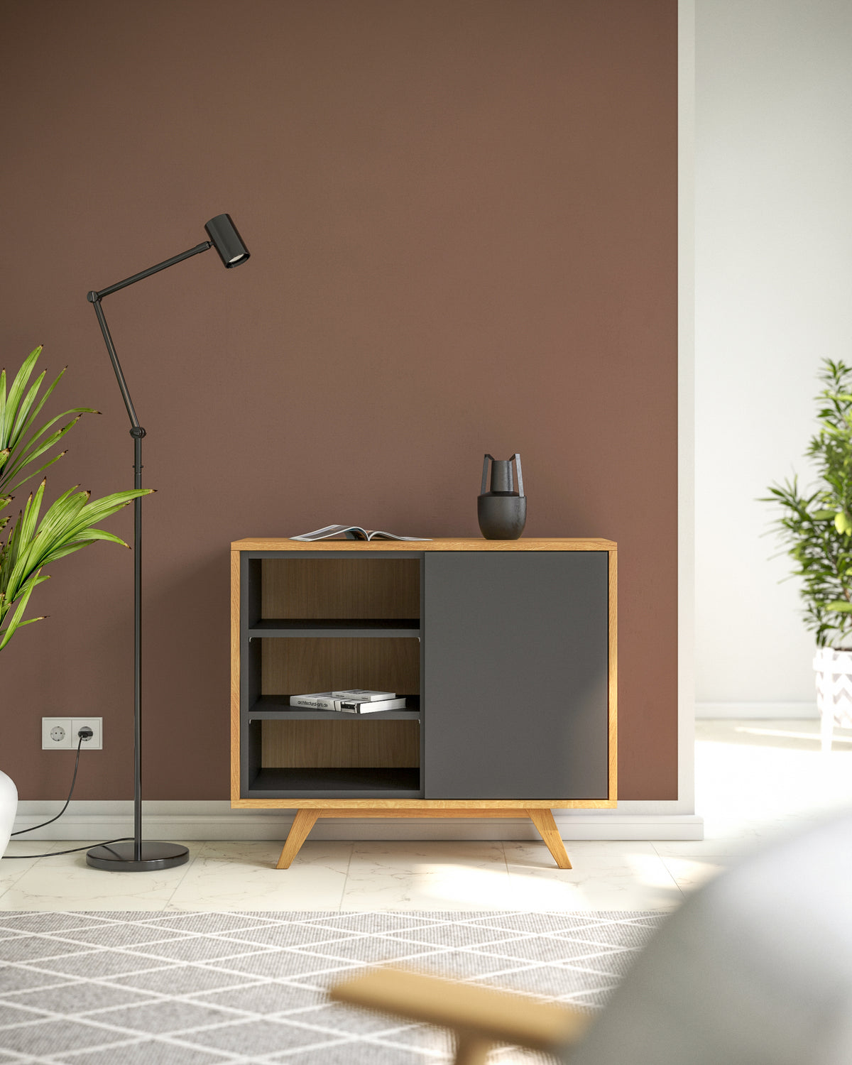 Kommode Eiche Schwarz offen