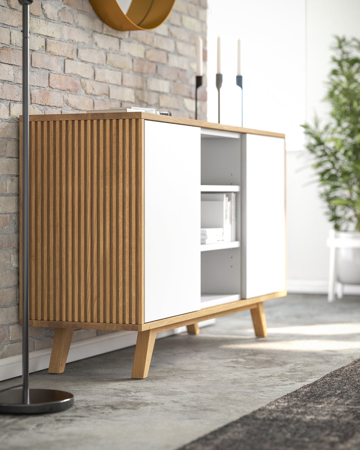 Sideboard S in Eiche weiß offen