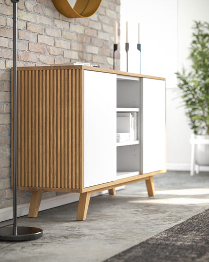 Sideboard S in Eiche weiß offen