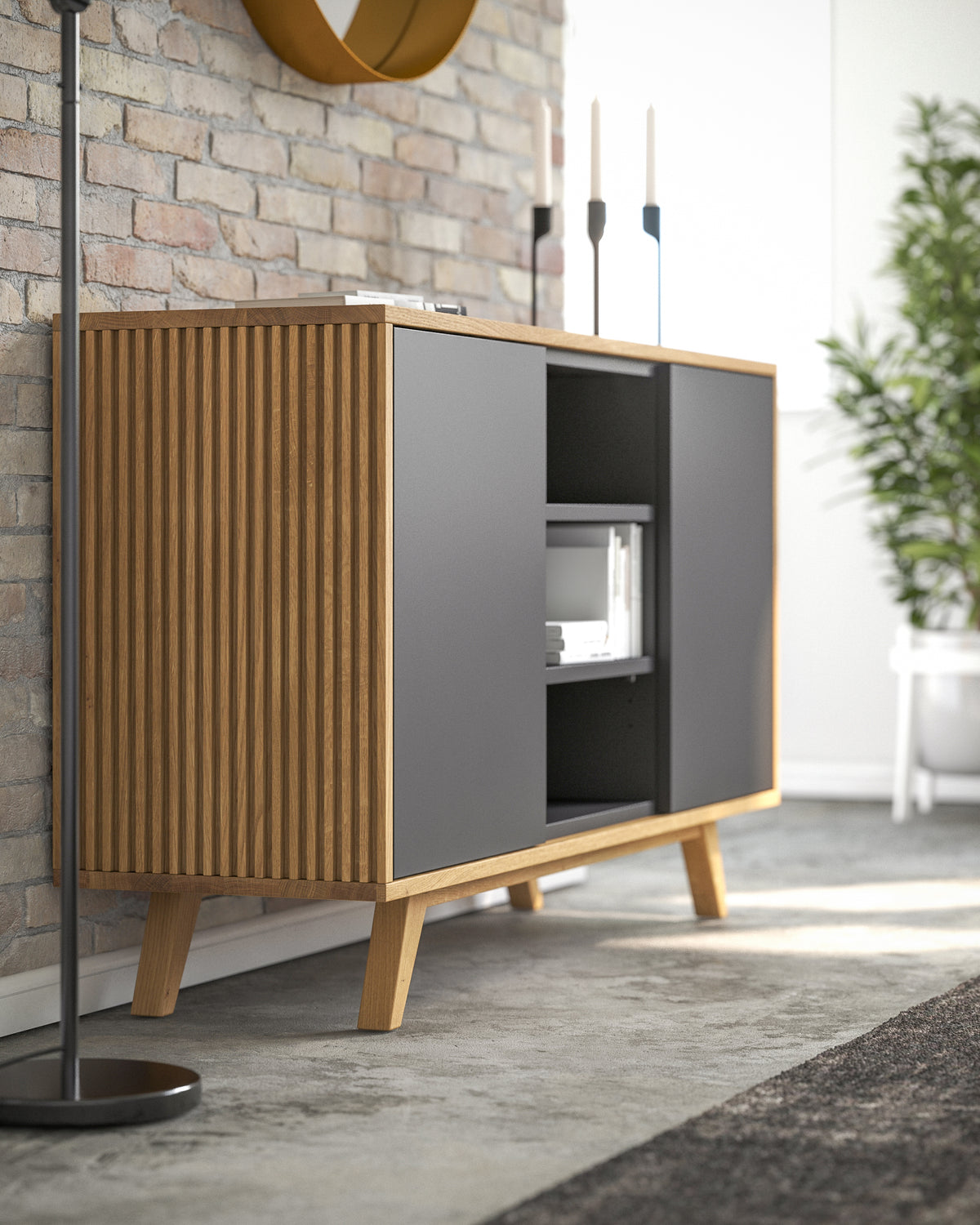 Sideboard S in Eiche schwarz offen