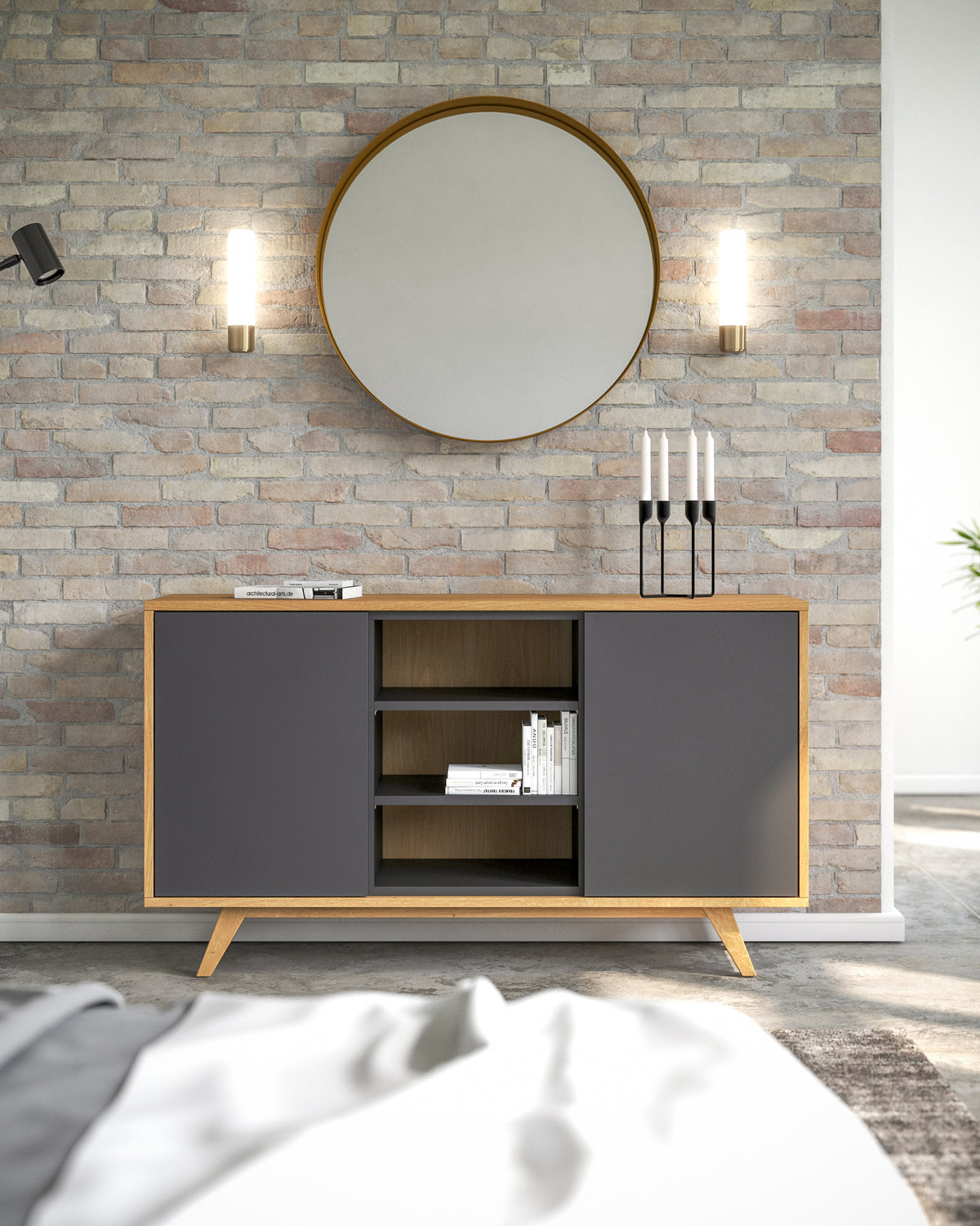 Sideboard S in Eiche schwarz offen