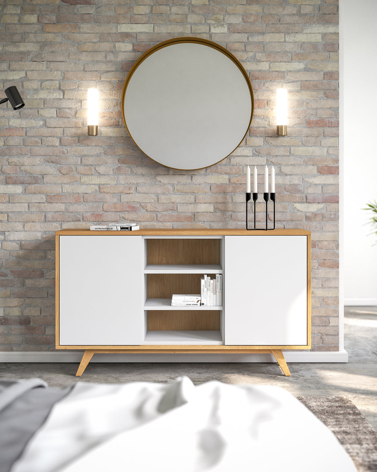 Sideboard S in Eiche weiß offen
