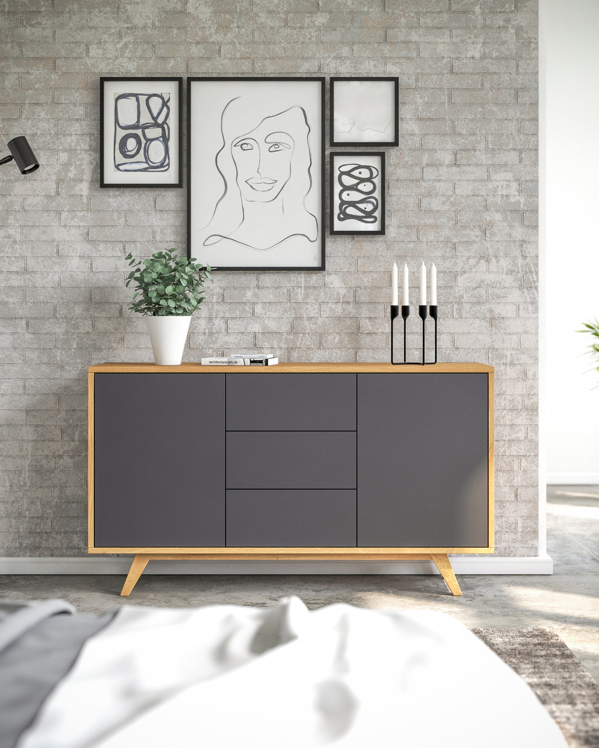 Sideboard S in Eiche schwarz Schubladen