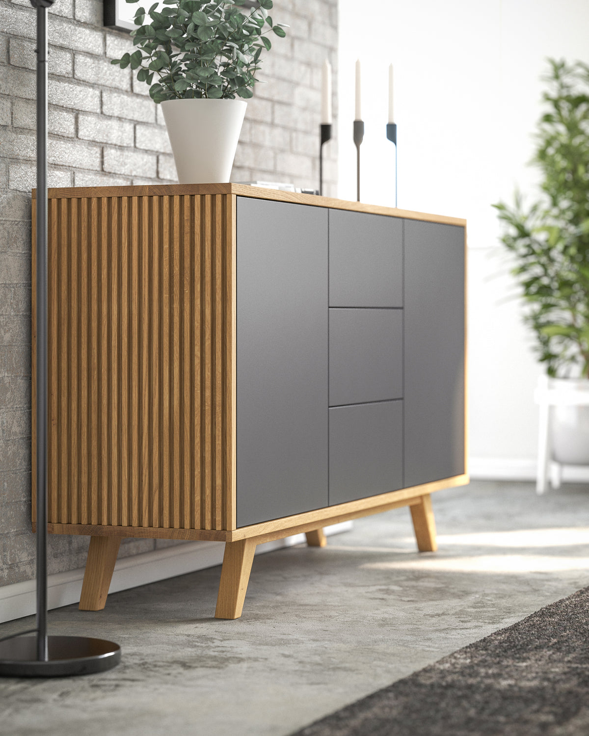 Sideboard S in Eiche schwarz Schubladen