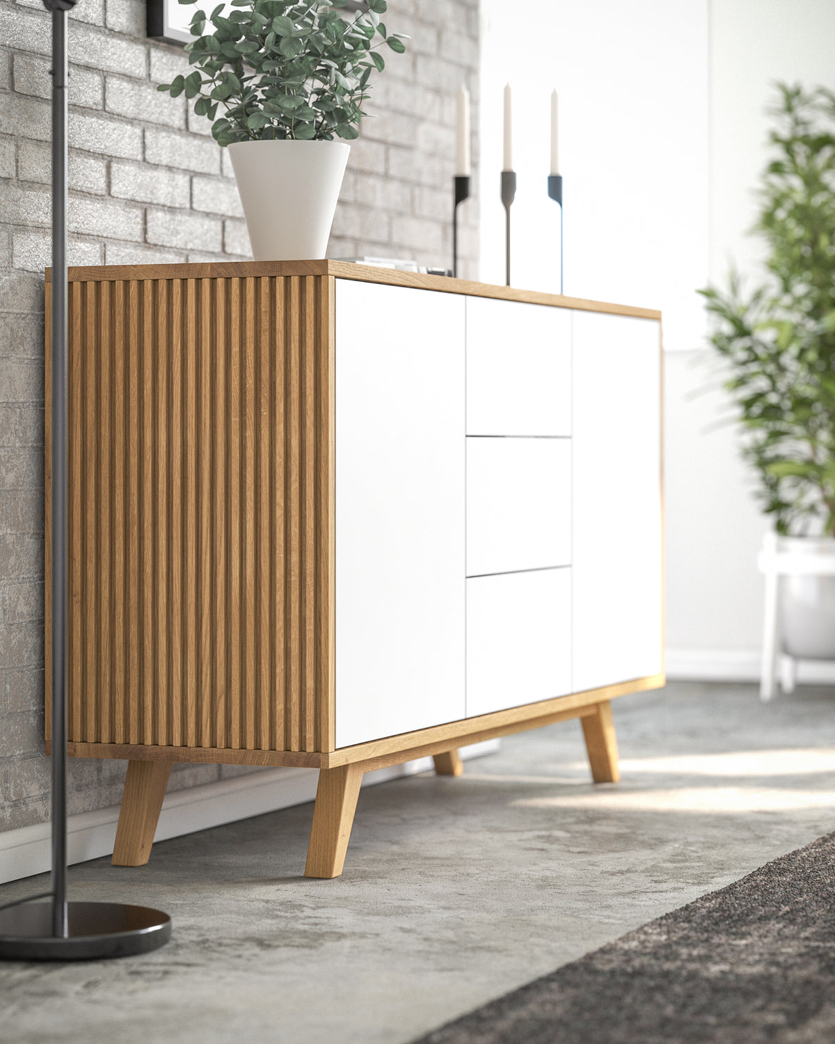 Sideboard S in Eiche weiß Schubladen