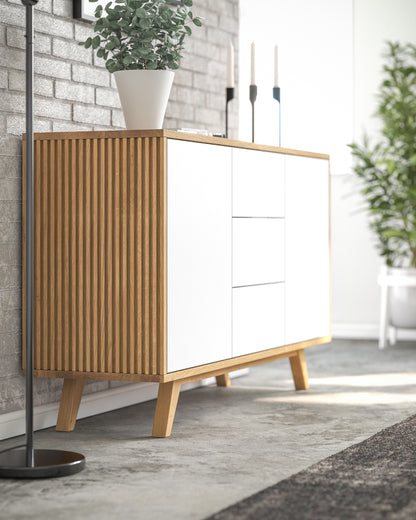 Sideboard S in Eiche weiß Schubladen