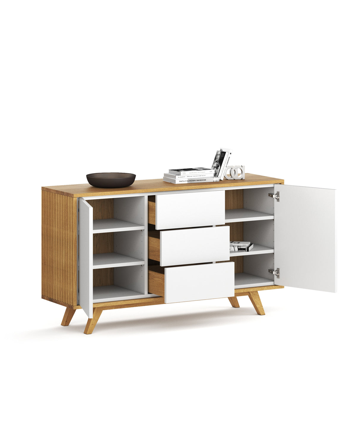 Sideboard S in Eiche weiß Schubladen