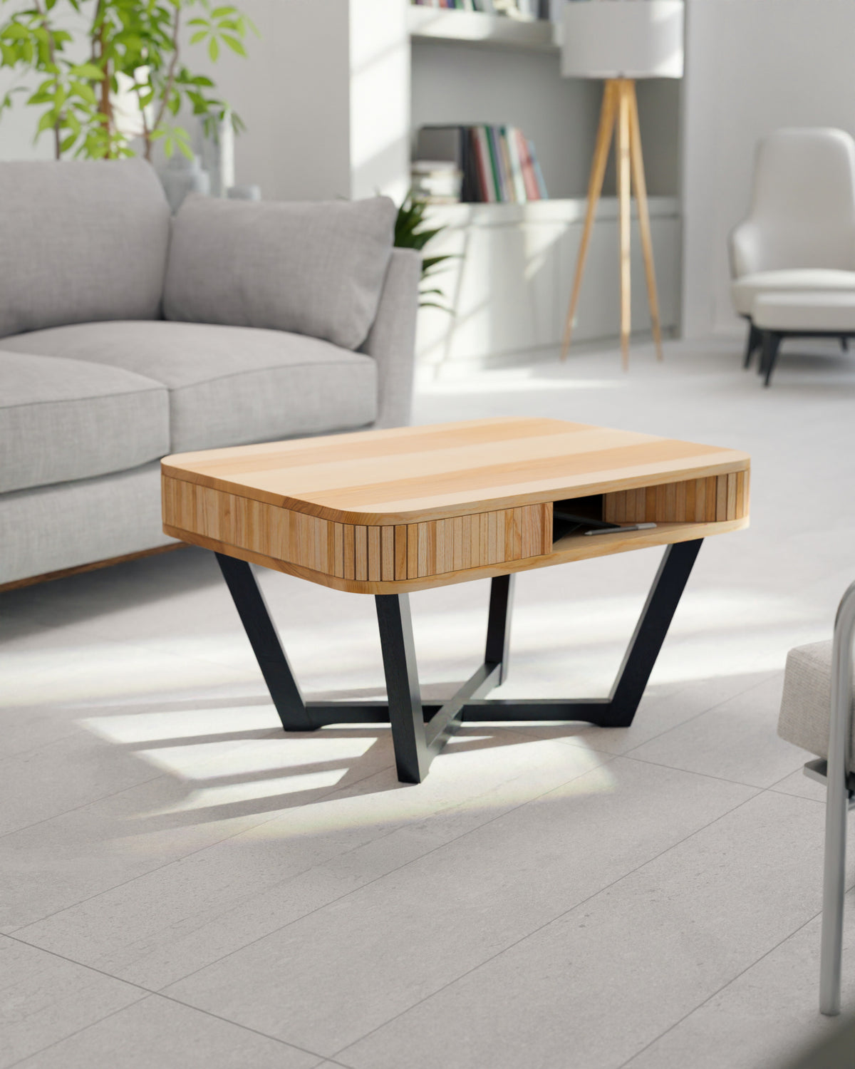 Couchtisch Kernesche mit Stauraum